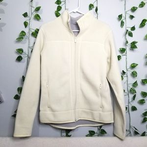Reversible Womens Sz Med Cream/Gray Full Zip Fleece Sweater Pockets